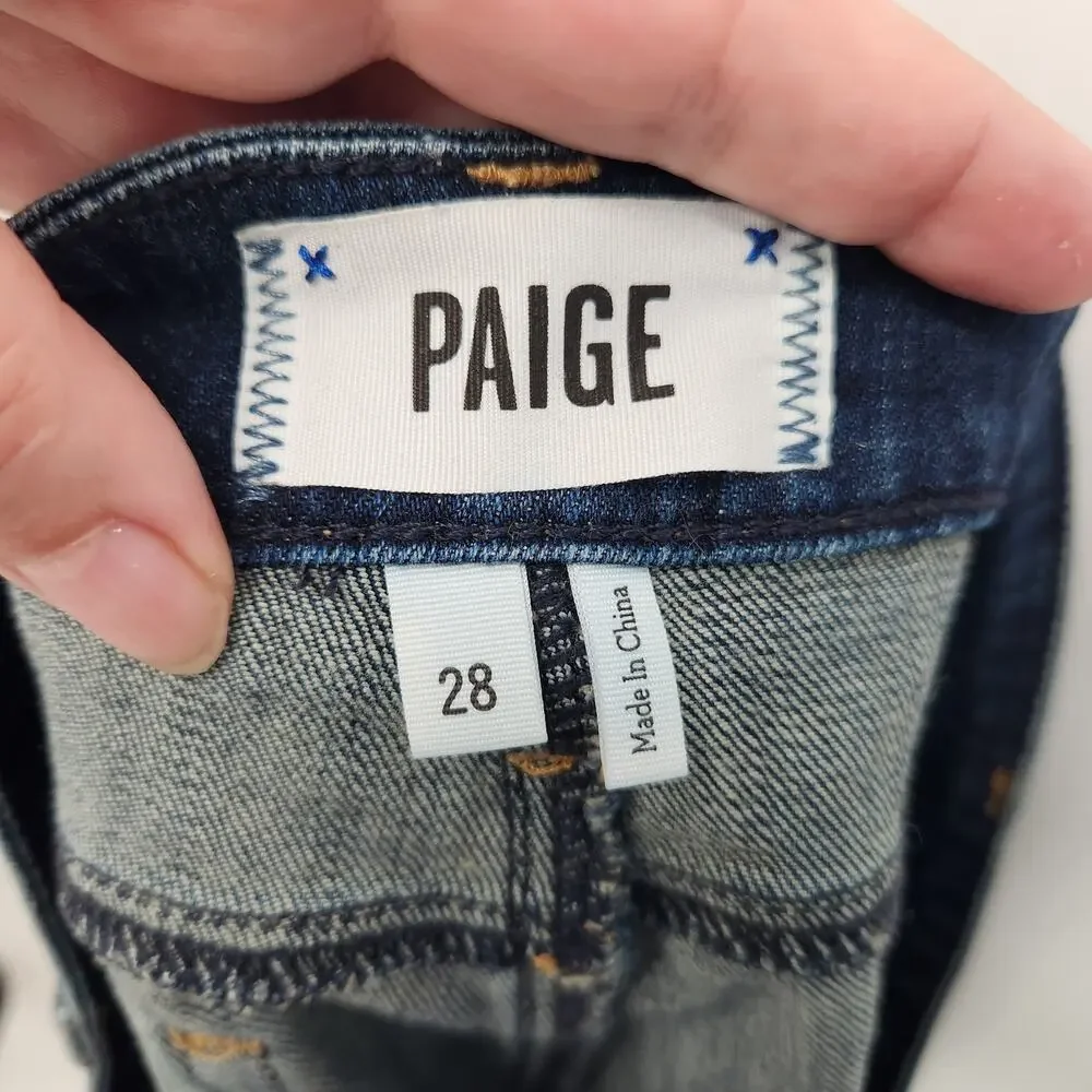 Paige Catalina Mid Rise Blue Denim Jean‎ Frayed Hem Cutoff Shorts Women's 28